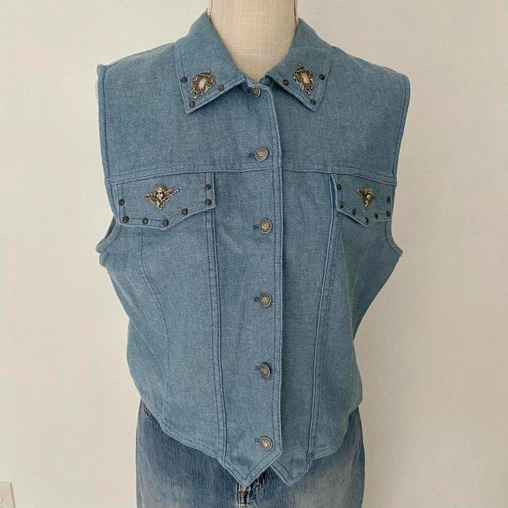Embellished Light Blue Denim Vest